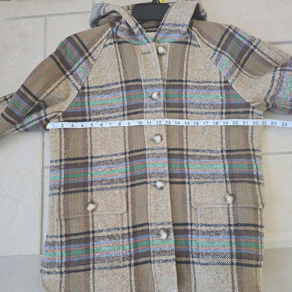 SÉZANE Suzon Multi Taupe Plaid Hooded Wool Coat Medium New - Picture 14 of 16